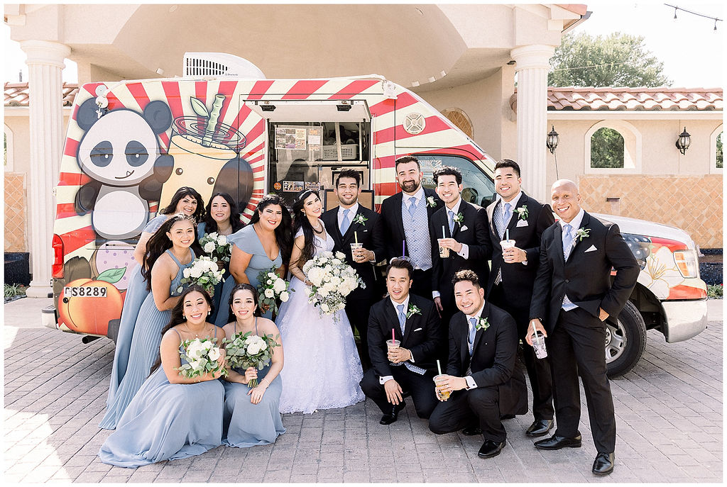 bridal party with boba truck